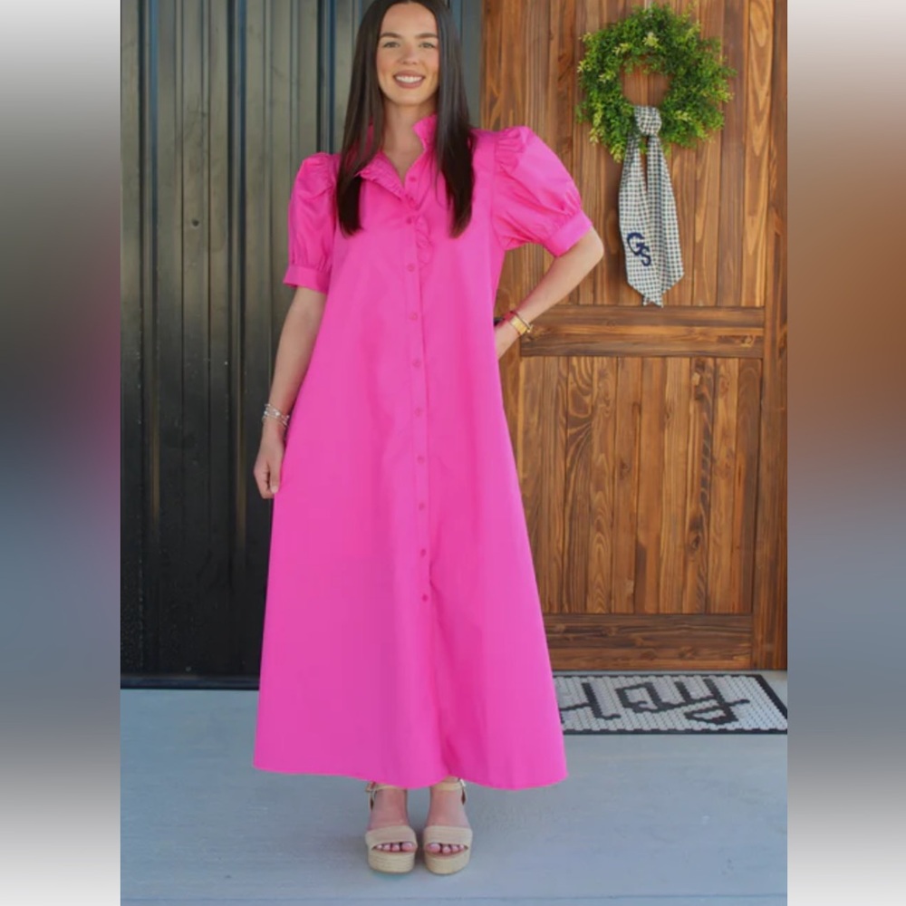 entro Vibrant Hot Pink Button-Front Maxi Dress